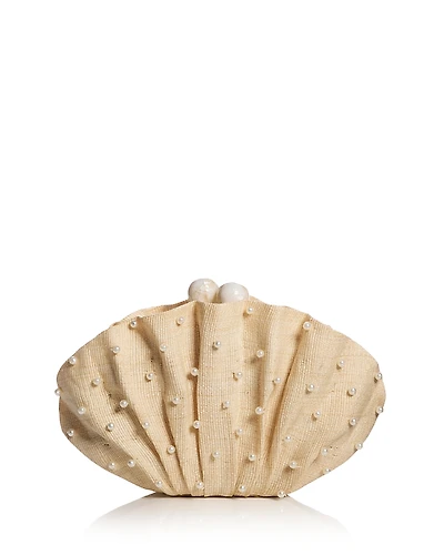 Poolside Folded Clutch With Faux Pearl Embroidery