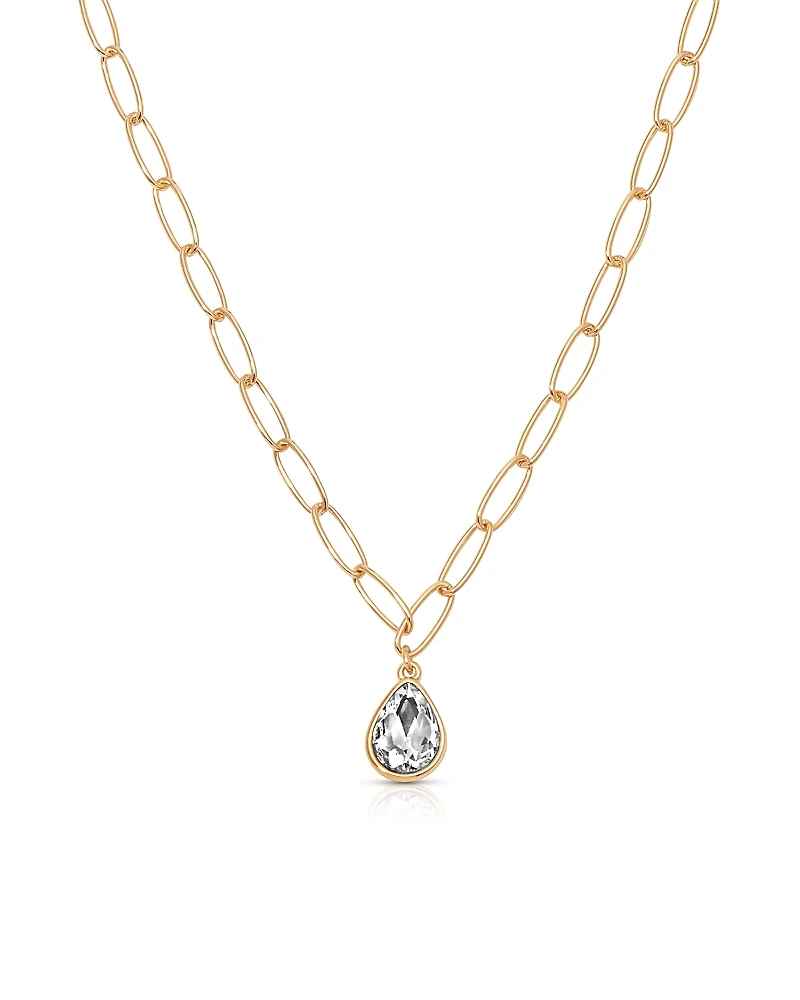 Ettika Cubic Zirconia Paperclip Chain Pendant Necklace, 15-18