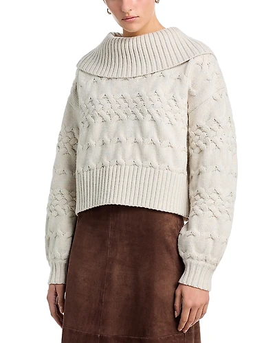 525 Maureen Cowl Neck Mixed Cable Knit Pullover Sweater