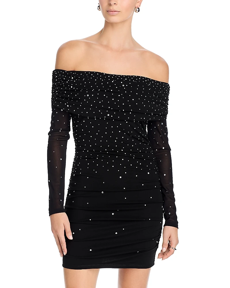 Aqua Off-the-Shoulder Embellished Mini Dress - Exclusive