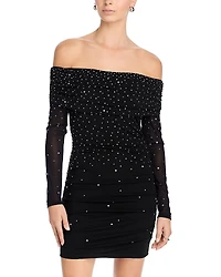 Aqua Off-the-Shoulder Embellished Mini Dress - Exclusive