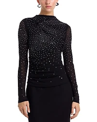 Aqua Rhinestone Mesh Jersey Long Sleeve Top - Exclusive