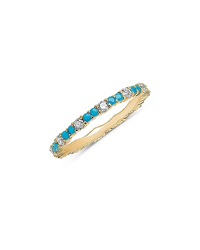 Lana Jewelry 14K Yellow Gold Turquoise & Diamond Eternity Band