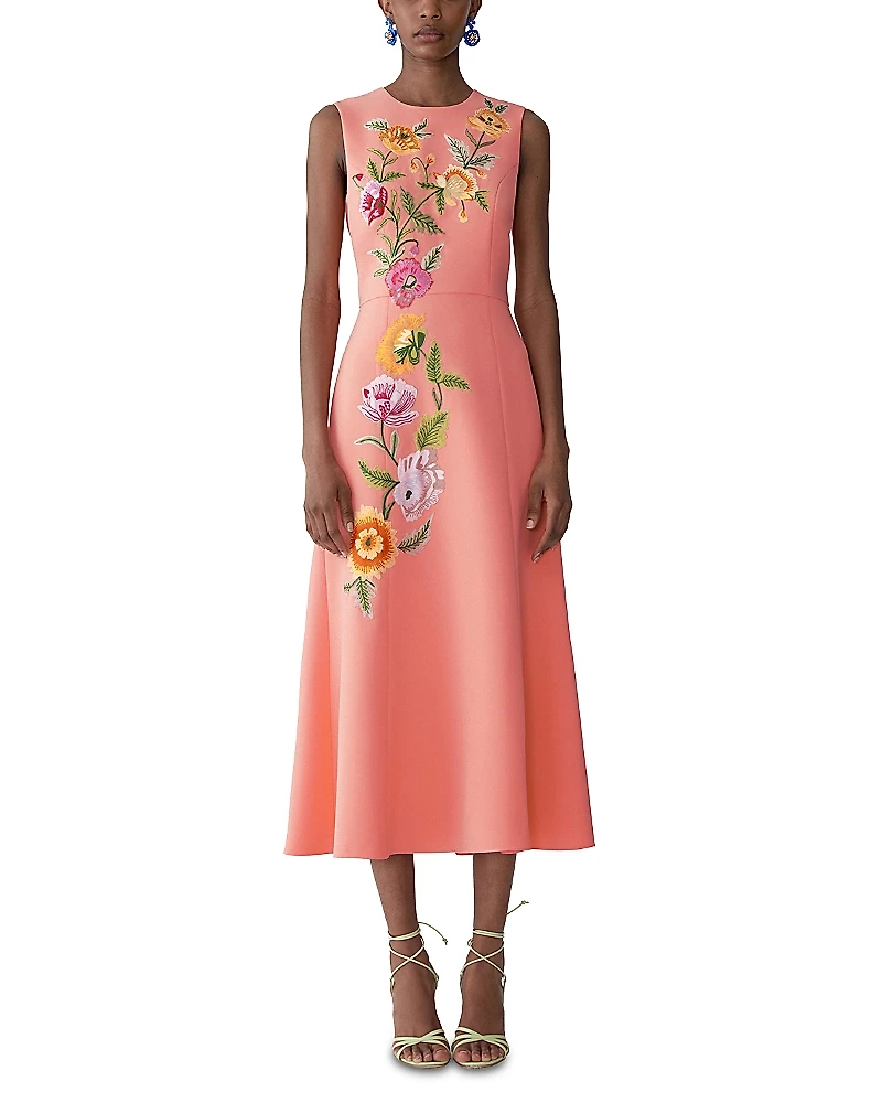 Carolina Herrera Embroidered Sleeveless Dress