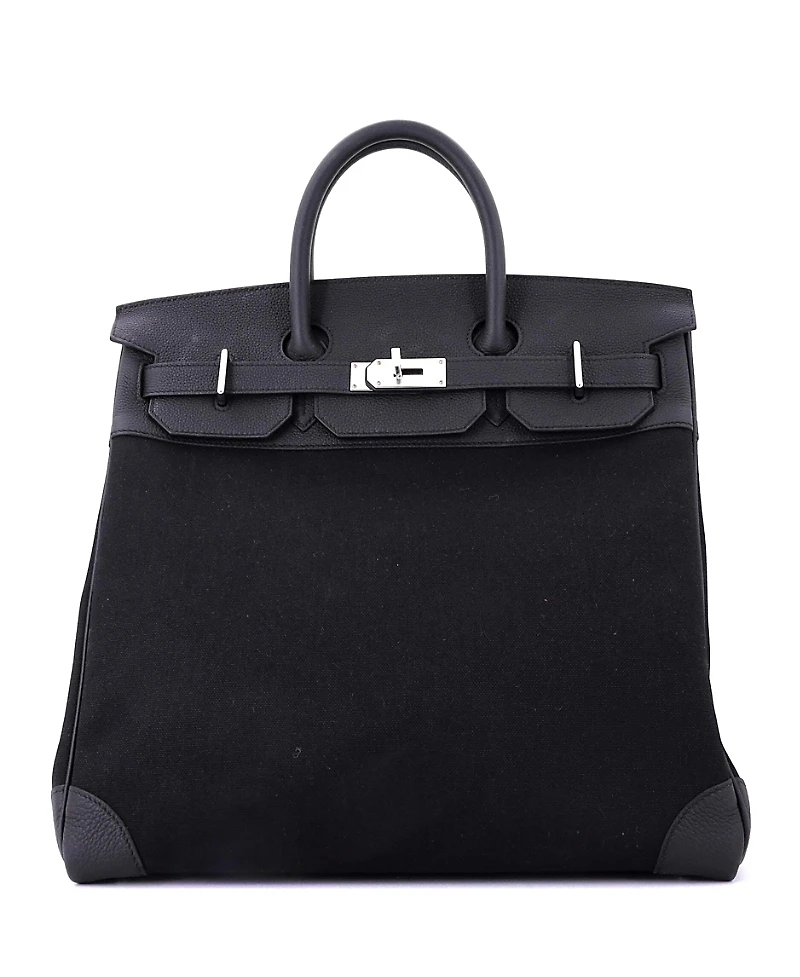 Pre-Owned Hermes Hac 40 Handbag Toile and Black Togo with Palladium Hardware