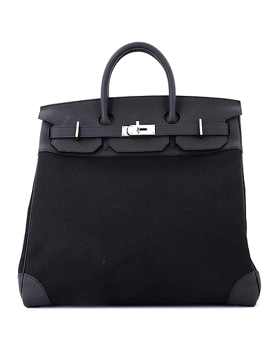 Pre-Owned Hermes Hac 40 Handbag Toile and Black Togo with Palladium Hardware