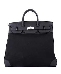 Pre-Owned Hermes Hac 40 Handbag Toile and Black Togo with Palladium Hardware