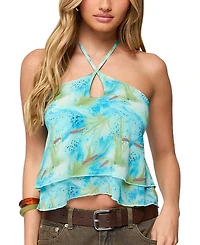 Edikted Dragon Lily Layered Chiffon Halter Top
