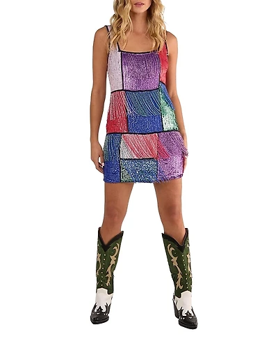 Nasty Gal Check Tassel Sequin Mini Dress