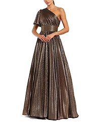 Mac Duggal One Shoulder Pleated Metallic Ballgown