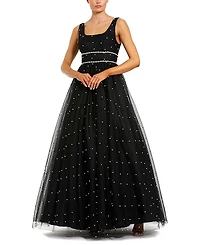 Mac Duggal Pearl Embellished Tulle Sleeveless Ball Gown