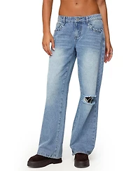 Edikted Dutton Distressed Low Rise Light Rinse Wash Jeans