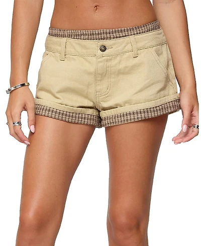 Edikted Peekaboo Plaid Boxer Shorts