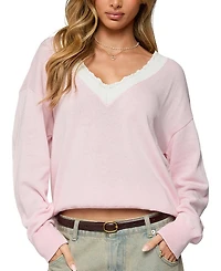 Edikted Marie Contrast Lacey V Neck Sweater