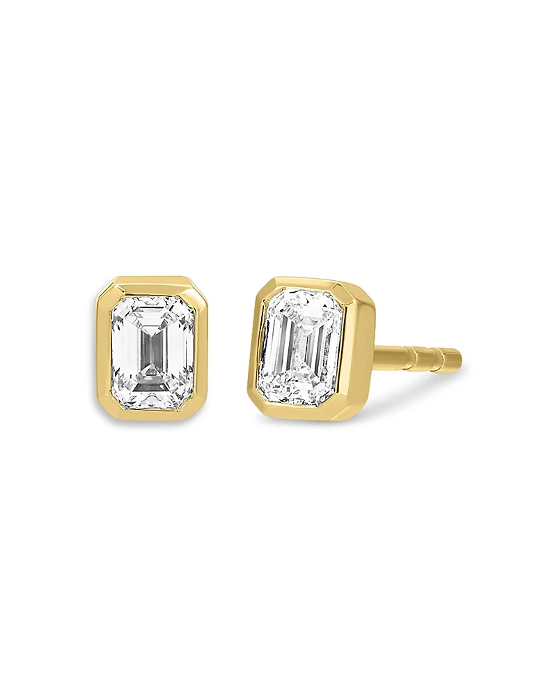 Ef Collection 14K Yellow Gold Ef Collection Diamond Emerald Cut Solitaire Stud Earrings