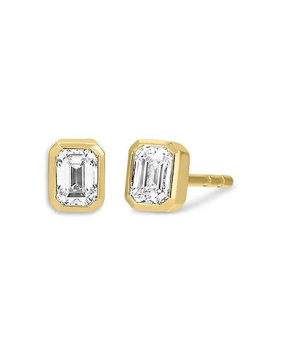 Ef Collection 14K Yellow Gold Ef Collection Diamond Emerald Cut Solitaire Stud Earrings