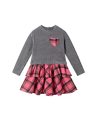 Andy & Evan Girls' Flannel Dress with Crochet Applique - Little Kid