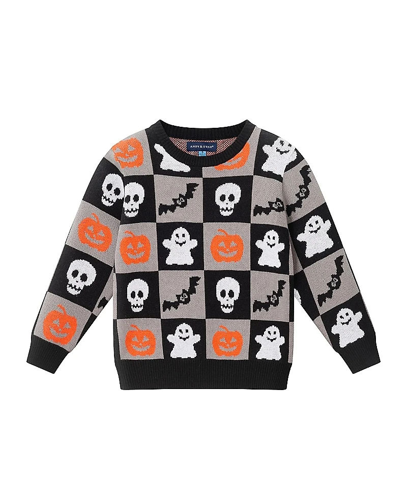 Andy & Evan Boys' Halloween Themed Checkered Sweater - Little Kid, Big Kid