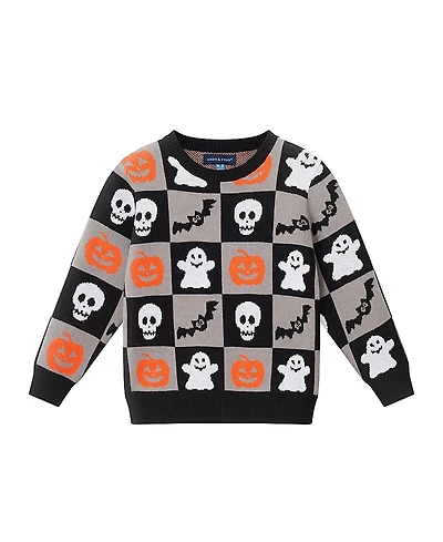 Andy & Evan Boys' Halloween Themed Checkered Sweater - Little Kid, Big Kid