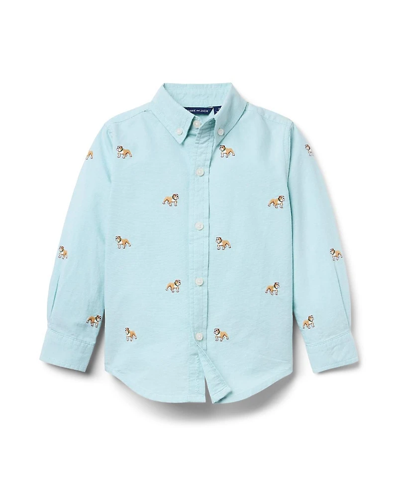 Janie and Jack Boys' Embroidered Bulldog Oxford Shirt - Little Kid, Big Kid