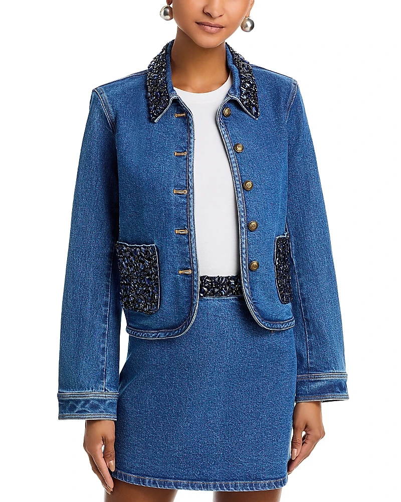 Cinq a Sept Rhinestone Denim Amara Jacket