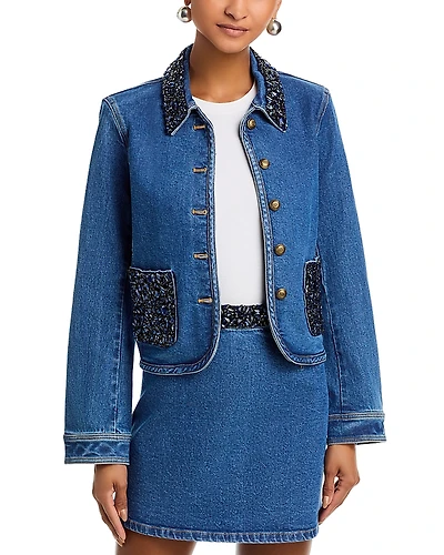 Cinq a Sept Rhinestone Denim Amara Jacket