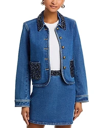 Cinq a Sept Rhinestone Denim Amara Jacket