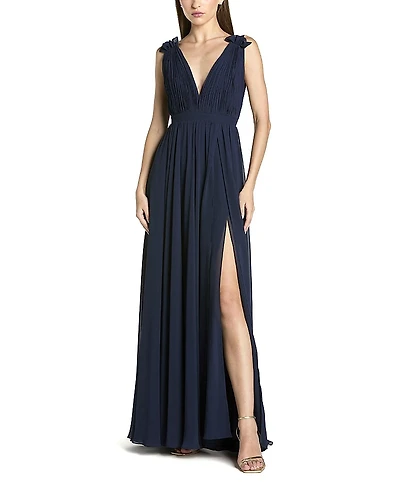Mac Duggal Chiffon Plunge Neck Gown