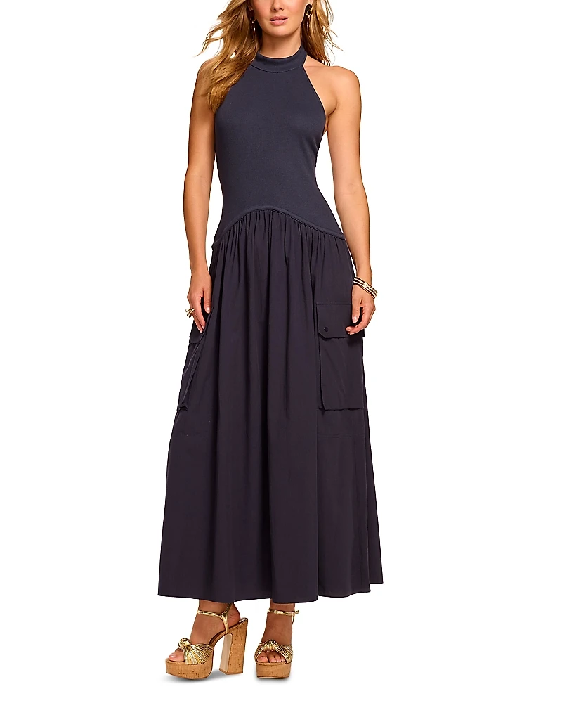 Ramy Brook Simonne Mixed Media Halter Dress