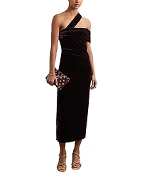 Reiss Dalia One Shoulder Velvet Midi Dress