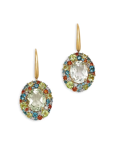 Bloomingdale's Fine Collection Prasiolite, Multi Gemstone & Diamond Hoop Drop Earrings
