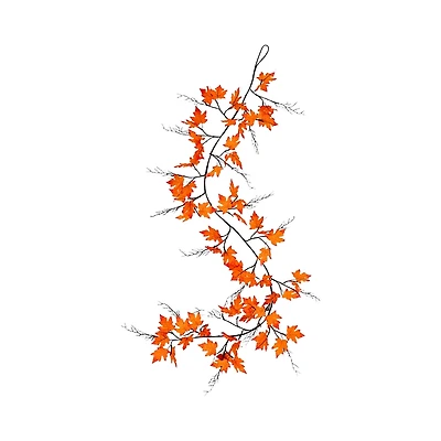 Nearly Natural Pre-Lit Autumn Maple Artificial Fall 6' Garland with Warm White Led Lights