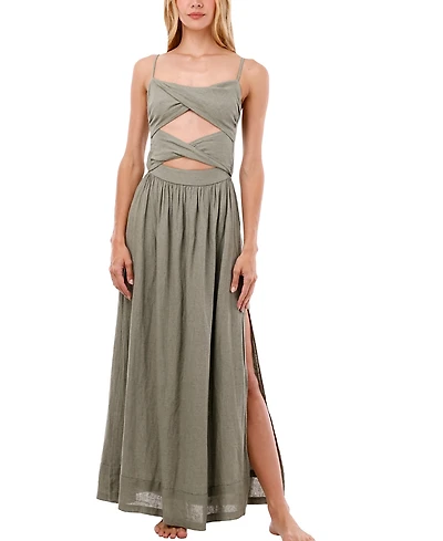 Malai Serenity Linen Wavelet Twixted Cutout Maxi Dress