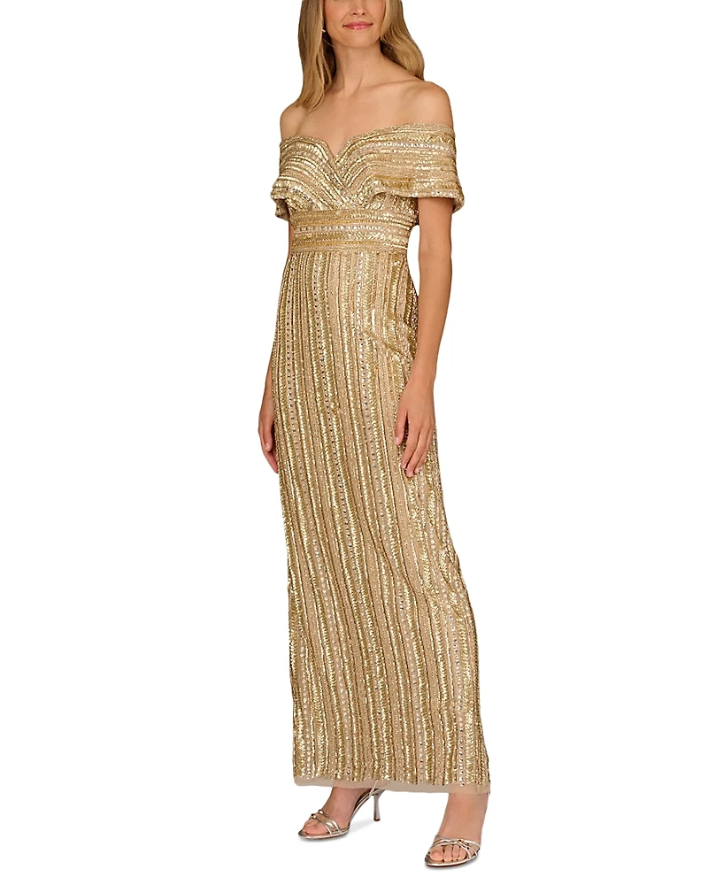 Aidan Mattox Beaded Off Shoulder Dress