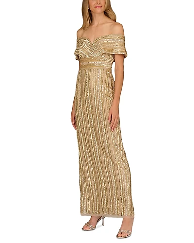 Aidan Mattox Beaded Off Shoulder Dress