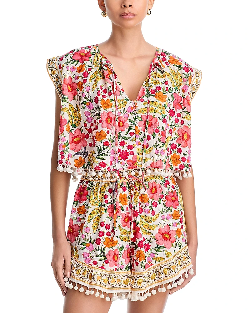 Farm Rio Banana Flowers Tie Neck Top
