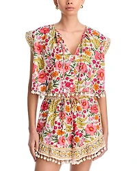 Farm Rio Banana Flowers Tie Neck Top