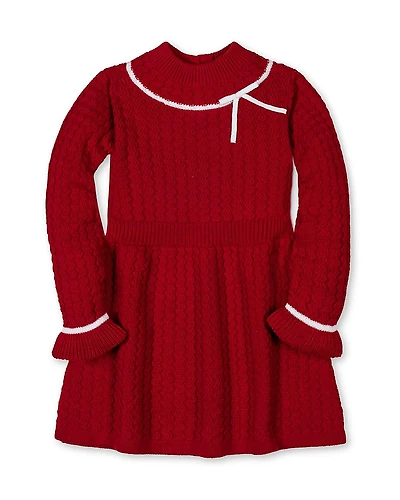 Hope & Henry Girls' Organic Mock Neck Ruffle Cuff Cable Sweater Dress - Baby, Little Kid, Big Kid