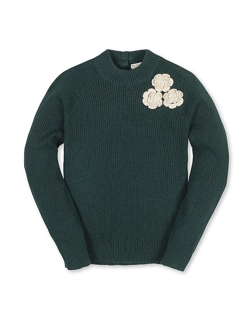 Hope & Henry Girls' Organic Long Sleeve Mock Neck Sweater with Rosettes - Little Kid, Big Kid