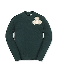 Hope & Henry Girls' Organic Long Sleeve Mock Neck Sweater with Rosettes - Little Kid, Big Kid