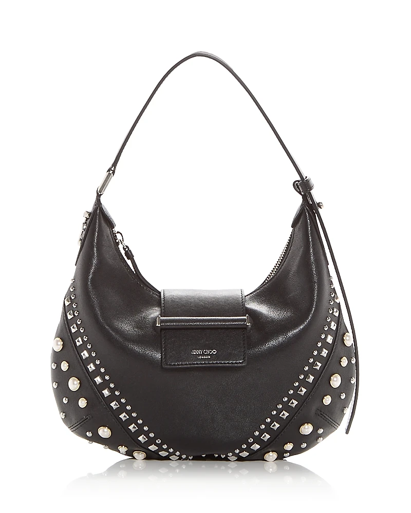 Jimmy Choo Bar Hobo Embellished Leather Shoulder Bag