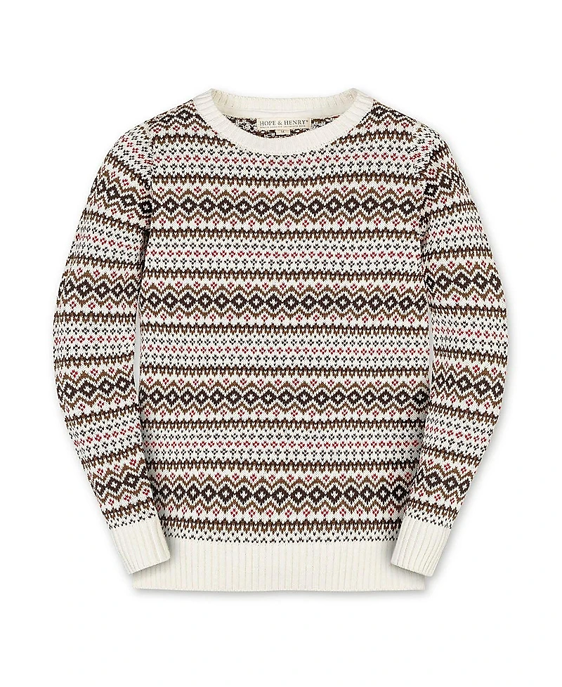 Hope & Henry Boys' Organic Long Sleeve Intarsia Crew Neck Pullover Sweater - Little Kid