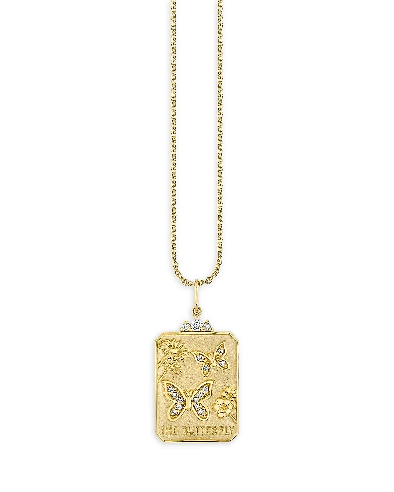 Sydney Evan 14K Yellow Gold Diamond Butterfly Tarot Card Pendant Necklace, 16