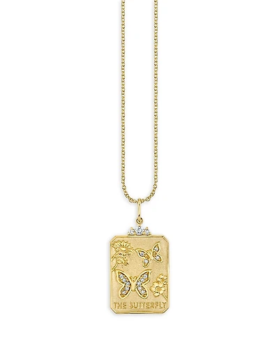 Sydney Evan 14K Yellow Gold Diamond Butterfly Tarot Card Pendant Necklace, 16