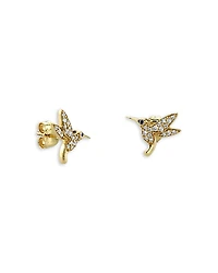 Sydney Evan 14K Yellow Gold Diamond & Sapphire Hummingbird Stud Earrings