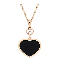 Pre-Owned Chopard Happy Hearts Pendant Necklace 18K Rose Gold with Onyx and 1 Floating Diamond, 16.75 - 18"