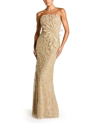Mac Duggal Beaded Strapless Mermaid 3D Flower Gown