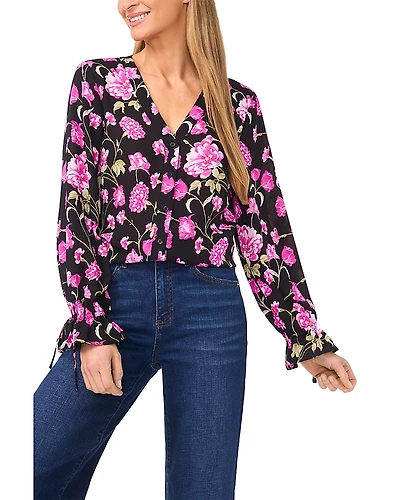 CeCe V Neck Button Down Top