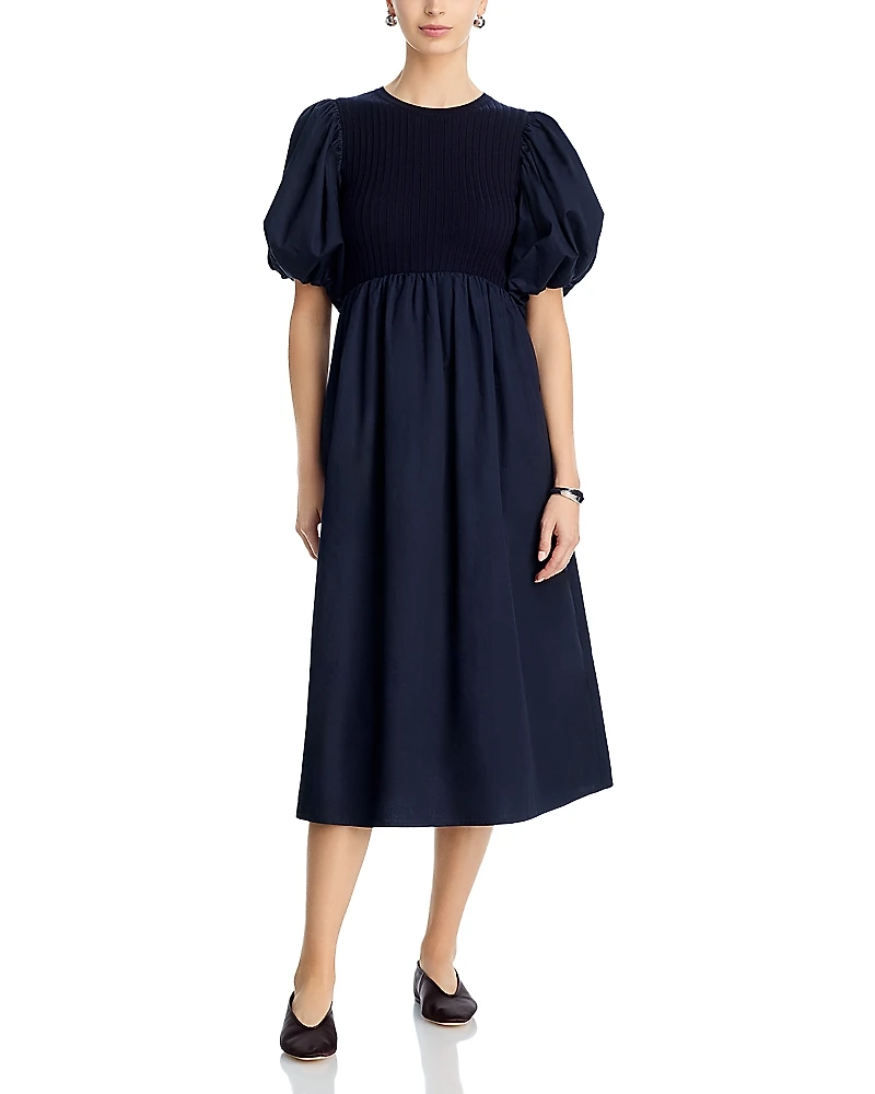 Aqua Puffed Sleeve Midi Dress - Exclusive