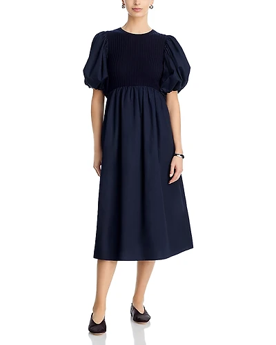 Aqua Puffed Sleeve Midi Dress - Exclusive